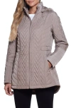 Gallery Hooded Quilt Jacket In Taupe Grey