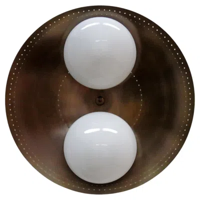 Pre-owned Gallery L7 Binova-24 Flush Mount Light By  In Brass And Opaline Glass In Black
