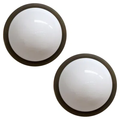 Pre-owned Gallery L7 Handcrafted Brass & Opaline Glass Ojo Wall Lights By  In Transparent