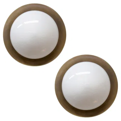 Pre-owned Gallery L7 Ojo-12 Wall Lights By  In Brass & Opaline Glass In Clear