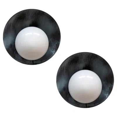 Pre-owned Gallery L7 Outdoor Concha Wall Lights In Verde Gris Patinaed Brass By  In Black