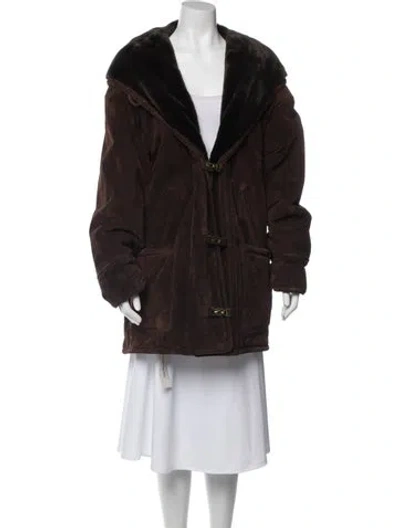 Pre-owned Gallery Leather Faux Fur Coat In Brown