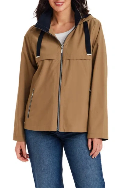 Gallery Packable Hooded Rain Jacket In Brown