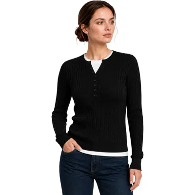 Gallery Seven Wool Blend Cable Knit Layered Look Pullover Top In Classic Black