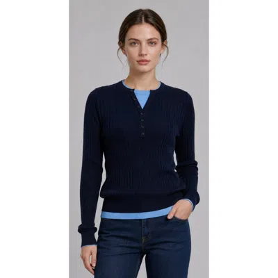 Gallery Seven Wool Blend Cable Knit Layered Look Pullover Top In Deep Navy