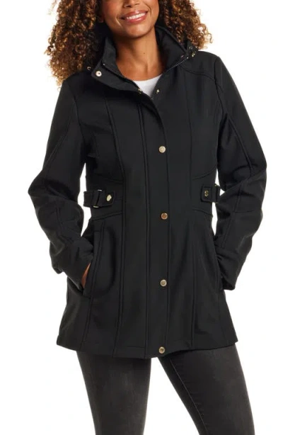 Gallery Softshell Water Resistant Hooded Jacket In Black