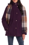 Gallery Water Resistant Insulated Stadium Coat With Removable Hood In Burgundy