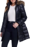 Gallery Water Resistant Puffer Coat With Faux Fur Trim Removable Hood In Black