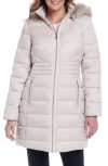 Gallery Water Resistant Puffer Coat With Faux Fur Trim Removable Hood In Peyote