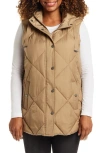 Gallery Water Resistant Quilted Hooded Vest In Brown