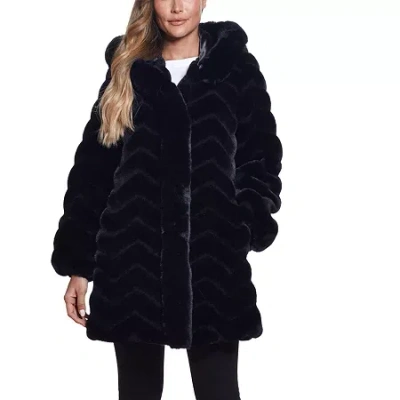 Gallery Womens Faux Fur Hooded Heavyweight Coat In Black