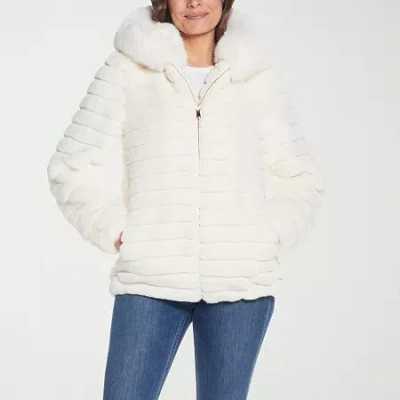 Gallery Womens Faux Fur Hooded Heavyweight Coat In White