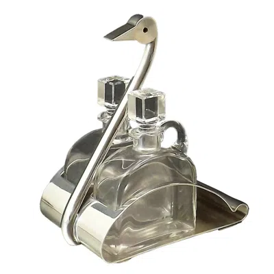 Pre-owned Gallia Art Deco Swan Oil & Vinegar Stand By C. Fjerdingstad,  For Christofle In Gray