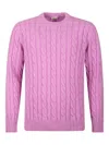 Gallia Cable-knit Crew Neck Sweater In Pink