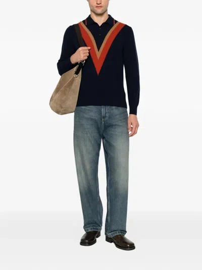 Gallia Chevron-knit Polo Sweater In Blue
