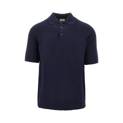 Gallia Knit Bouclé Knit Polo Shirt In Blue