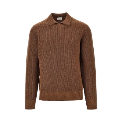 Gallia Knit Erino Wool Sweater With Collar In Brown