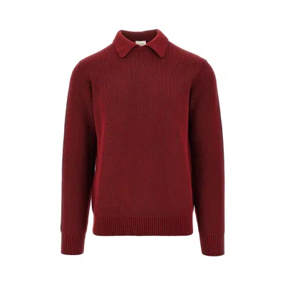 Gallia Knit Erino Wool Sweater With Collar In Red
