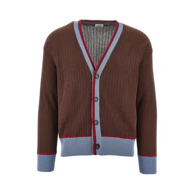 Gallia Knit Ribbed Cotton Cardigan In Brown