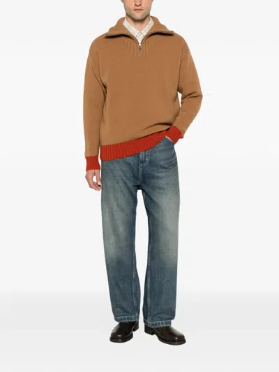 Gallia Merz Quarter-zip Ribbed-trim Sweater In Burgundy