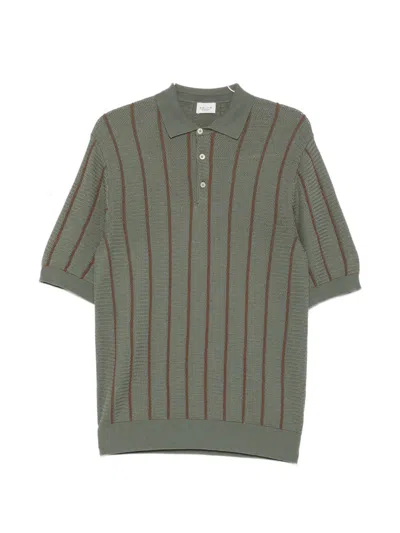 Gallia Striped Buttoned Polo Shirt In Green