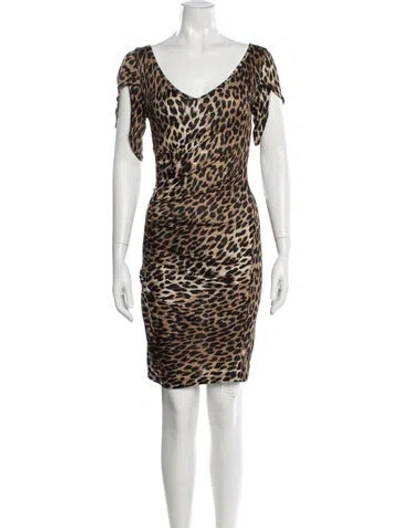 Pre-owned Galliano Animal Print Mini Dress In Brown