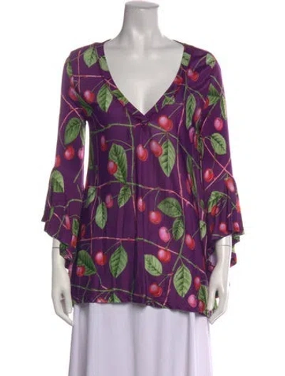 Pre-owned Galliano Floral Print V-neck Top In Pink/purple