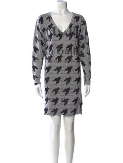 Pre-owned Galliano Graphic Print Mini Dress In Grey