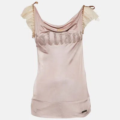Pre-owned Galliano Pink Logo Textured Jersey Tie-up Top Xs