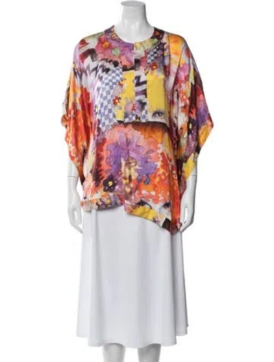 Pre-owned Galliano Silk Graphic Print Top In Multi