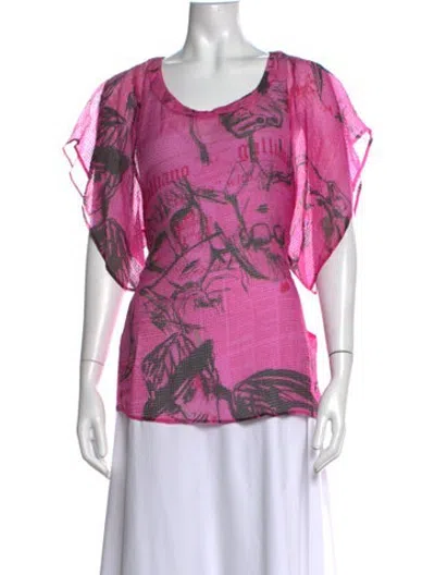 Pre-owned Galliano Silk Graphic Print Top W/ Tags In Pink