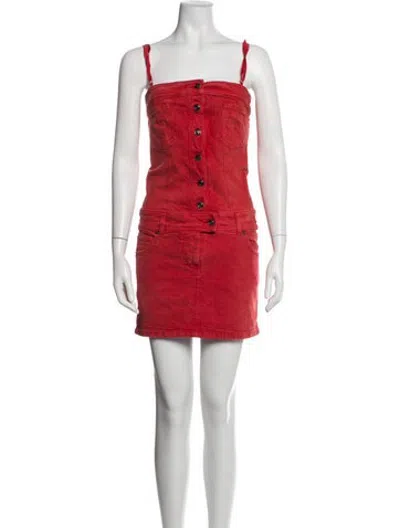 Pre-owned Galliano Square Neckline Mini Dress In Red
