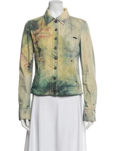 Pre-owned Galliano Vintage Graphic Print Denim Jacket In Green