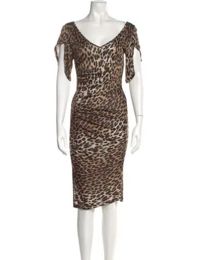 Pre-owned Galliano Vintage Midi Length Dress In Brown