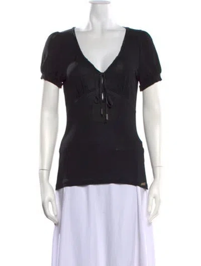 Pre-owned Galliano V-neck Short Sleeve Top In Black