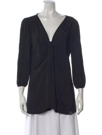 Pre-owned Galliano V-neck Three-quarter Sleeve Top In Black