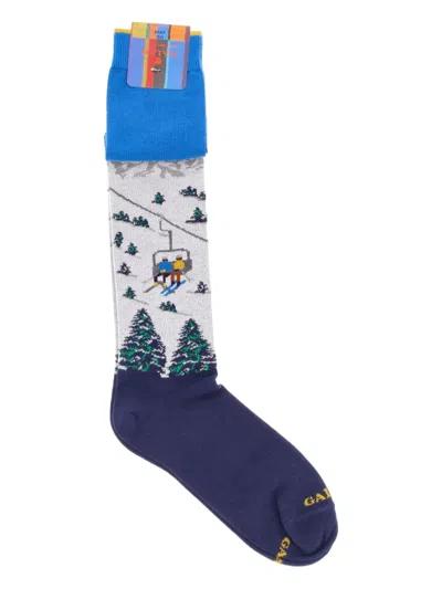 Gallo Chairlift-pattern Socks In Blue