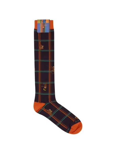 Gallo Check Monkey-motif Socks In Multi