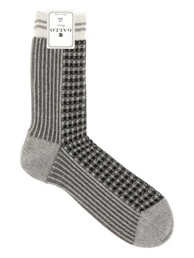 Gallo Checked Ribbed Socks In Black