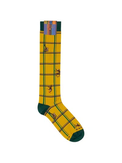 Gallo Check-pattern Monkey-motif Socks In Yellow