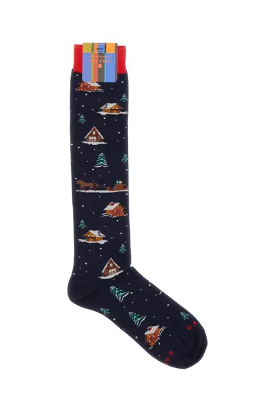 Gallo Embroidered Stretch Cotton Blend Socks In Blue