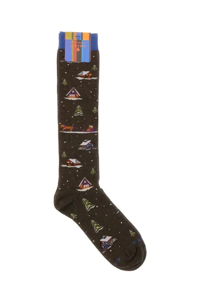 Gallo Embroidered Stretch Cotton Blend Socks In Brown