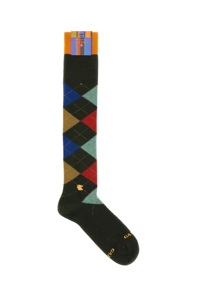 Gallo Embroidered Stretch Cotton Blend Socks In Multi