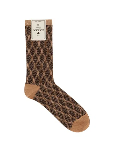 Gallo Geometric-pattern Metallic-thread Socks In Brown