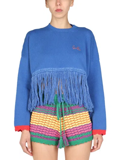 Gallo Logo-embroidered Cotton-acrylic Blend Sweater In Blue