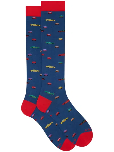 Gallo Long Blue Lightweight Cotton Socks In Multi