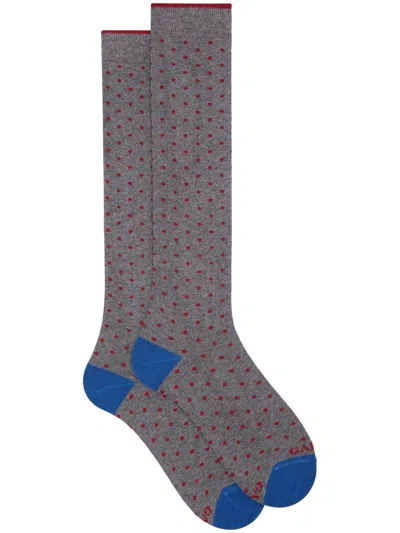 Gallo Long Grey Warm Cotton Socks With Polka Dots In Gray