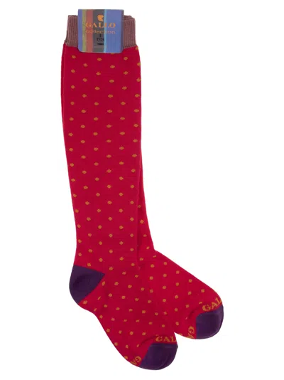 Gallo Long Polka Dot Cotton Socks In Red