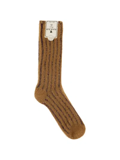 Gallo Metallic-stripe Socks In Brown