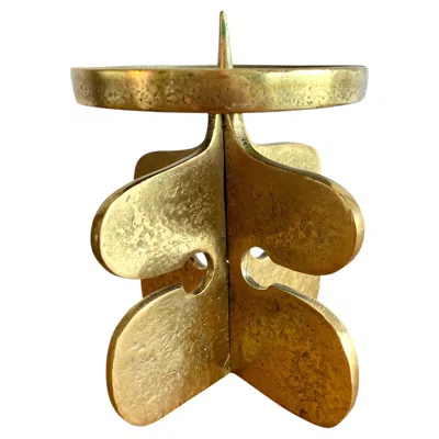 Pre-owned Gallo Original Iron Works 1 Giuseppe Gallo Vintage Brass Pillar Candleholder For Everhan, 1960s In Brown